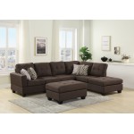 Kourtney Brown Fabric Reversible Sofa Sectional with Dropdown Table, Charging Ports, Cupholders, Storage Ottoman, and Pillows