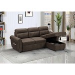 Hugo Brown Reversible Sleeper Sectional Sofa Chaise with USB Charger