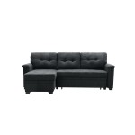 Ashlyn Dark Gray Woven Fabric Sleeper Sectional Sofa Chaise with USB Charger and Tablet Pocket