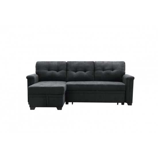 Ashlyn Dark Gray Woven Fabric Sleeper Sectional Sofa Chaise with USB Charger and Tablet Pocket