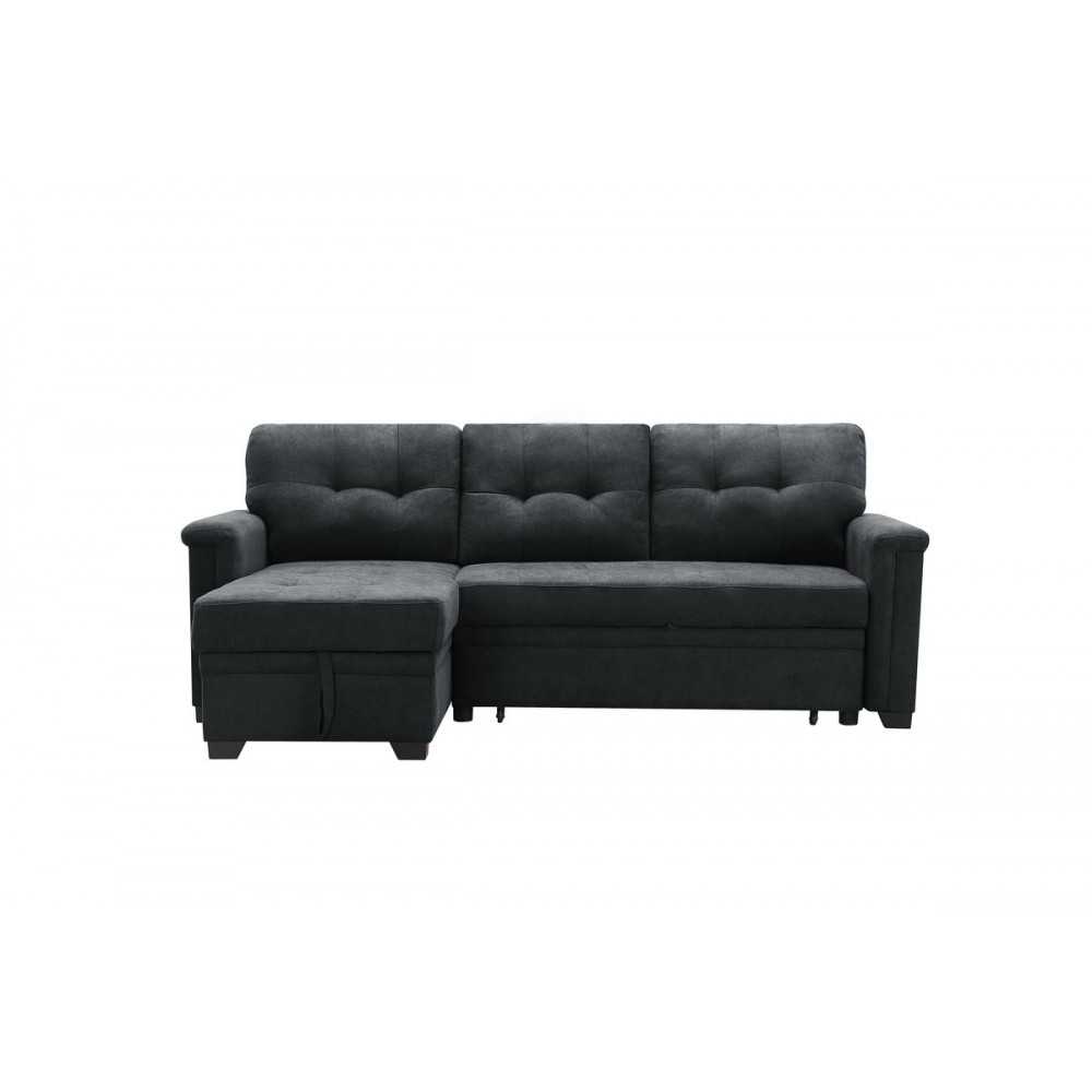 Ashlyn Dark Gray Woven Fabric Sleeper Sectional Sofa Chaise with USB Charger and Tablet Pocket