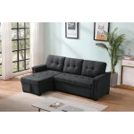 Ashlyn Dark Gray Woven Fabric Sleeper Sectional Sofa Chaise with USB Charger and Tablet Pocket