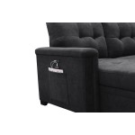 Ashlyn Dark Gray Woven Fabric Sleeper Sectional Sofa Chaise with USB Charger and Tablet Pocket