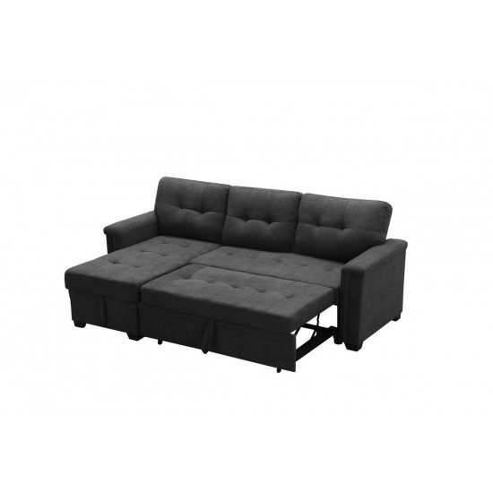 Ashlyn Dark Gray Woven Fabric Sleeper Sectional Sofa Chaise with USB Charger and Tablet Pocket