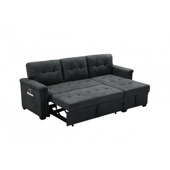 Ashlyn Dark Gray Woven Fabric Sleeper Sectional Sofa Chaise with USB Charger and Tablet Pocket