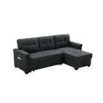 Ashlyn Dark Gray Woven Fabric Sleeper Sectional Sofa Chaise with USB Charger and Tablet Pocket