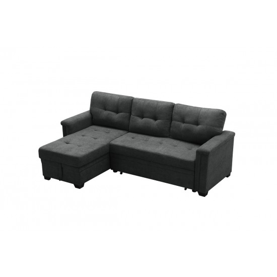 Ashlyn Dark Gray Woven Fabric Sleeper Sectional Sofa Chaise with USB Charger and Tablet Pocket