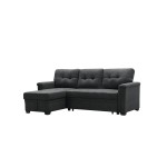 Ashlyn Dark Gray Woven Fabric Sleeper Sectional Sofa Chaise with USB Charger and Tablet Pocket