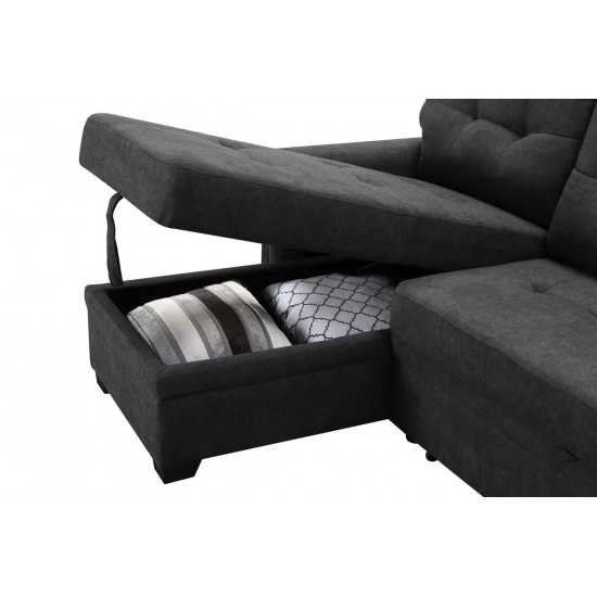 Ashlyn Dark Gray Woven Fabric Sleeper Sectional Sofa Chaise with USB Charger and Tablet Pocket