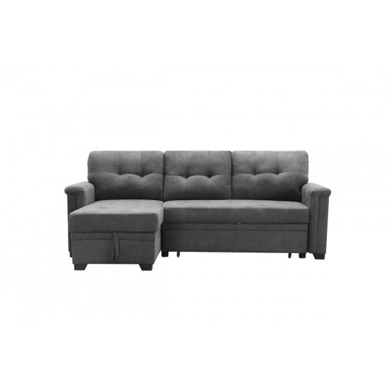 Ashlyn Gray Woven Fabric Sleeper Sectional Sofa Chaise with USB Charger and Tablet Pocket