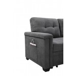Ashlyn Gray Woven Fabric Sleeper Sectional Sofa Chaise with USB Charger and Tablet Pocket