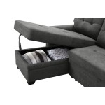 Ashlyn Gray Woven Fabric Sleeper Sectional Sofa Chaise with USB Charger and Tablet Pocket
