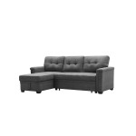 Ashlyn Gray Woven Fabric Sleeper Sectional Sofa Chaise with USB Charger and Tablet Pocket