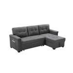 Ashlyn Gray Woven Fabric Sleeper Sectional Sofa Chaise with USB Charger and Tablet Pocket