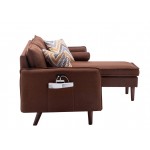 Mia Brown Sectional Sofa Chaise with USB Charger & Pillows