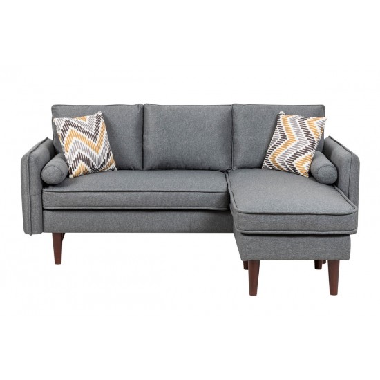 Mia Gray Sectional Sofa Chaise with USB Charger & Pillows