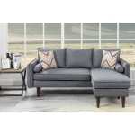 Mia Gray Sectional Sofa Chaise with USB Charger & Pillows