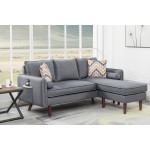 Mia Gray Sectional Sofa Chaise with USB Charger & Pillows