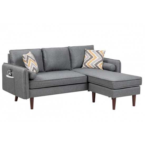 Mia Gray Sectional Sofa Chaise with USB Charger & Pillows