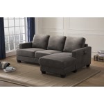 Caleb Gray Fabric Sectional Sofa Chaise with USB Charger and Tablet Pocket