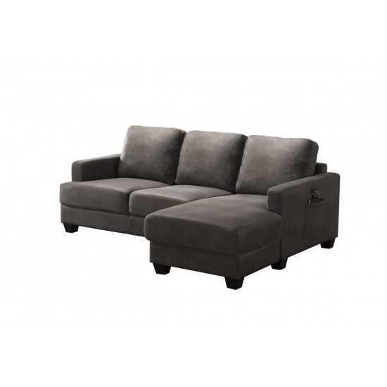 Caleb Gray Fabric Sectional Sofa Chaise with USB Charger and Tablet Pocket