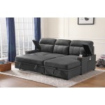 Kaden Gray Fabric Sleeper Sectional Sofa Chaise with Storage Arms and Cupholder