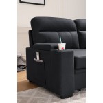 Kaden Black Fabric Sleeper Sectional Sofa Chaise with Storage Arms and Cupholder