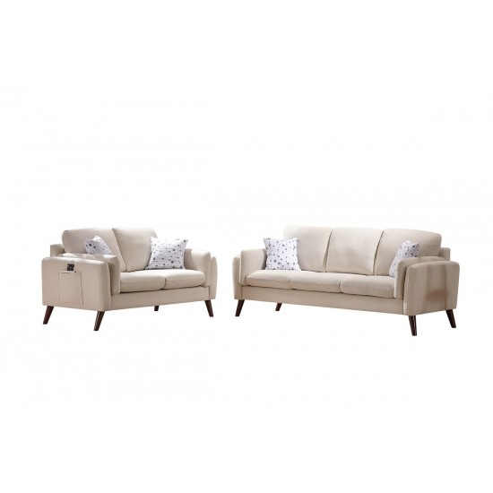 Winston Beige Linen Sofa and Loveseat Living Room Set with USB Charger and Tablet Pocket