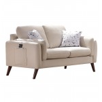 Winston Beige Linen Loveseat Couch with USB Charger and Tablet Pocket