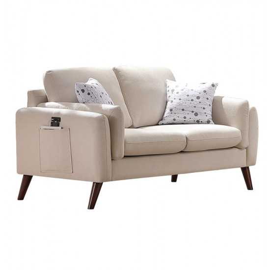 Winston Beige Linen Loveseat Couch with USB Charger and Tablet Pocket