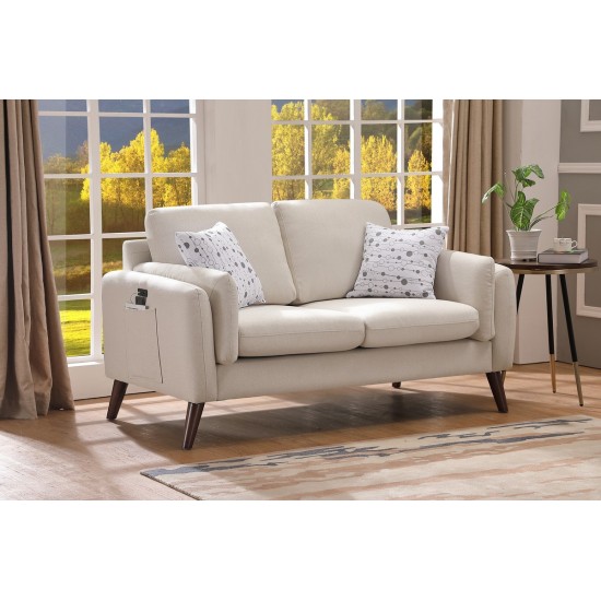 Winston Beige Linen Loveseat Couch with USB Charger and Tablet Pocket