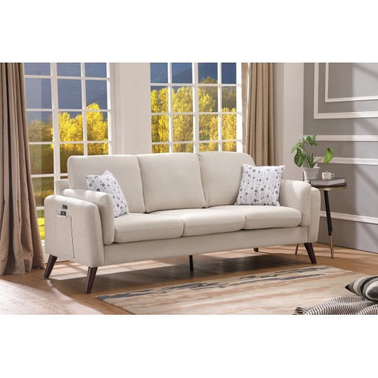 Winston Beige Linen Sofa Couch with USB Charger and Tablet Pocket