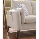 Winston Beige Linen Sofa Couch with USB Charger and Tablet Pocket