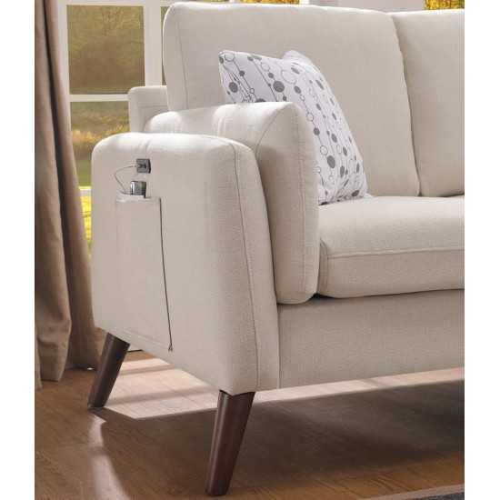 Winston Beige Linen Sofa Couch with USB Charger and Tablet Pocket