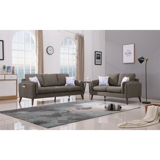 Winston Brown Linen Sofa and Loveseat Living Room Set with USB Charger and Tablet Pocket