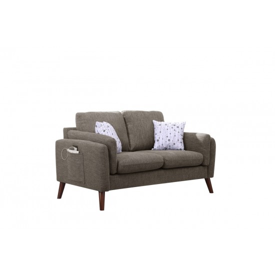 Winston Brown Linen Loveseat Couch with USB Charger and Tablet Pocket