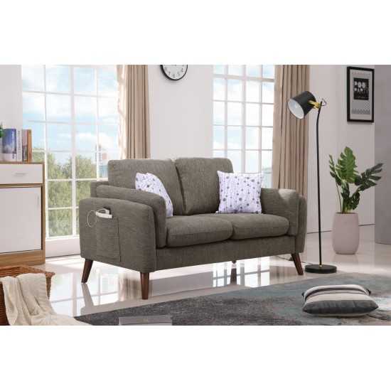 Winston Brown Linen Loveseat Couch with USB Charger and Tablet Pocket