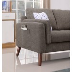 Winston Brown Linen Sofa Couch with USB Charger and Tablet Pocket