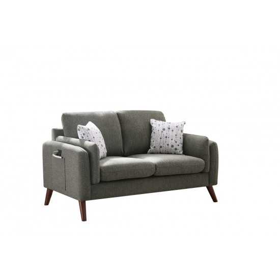 Winston Gray Linen Loveseat Couch with USB Charger and Tablet Pocket