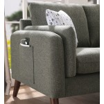 Winston Gray Linen Loveseat Couch with USB Charger and Tablet Pocket