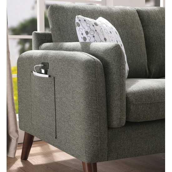 Winston Gray Linen Loveseat Couch with USB Charger and Tablet Pocket