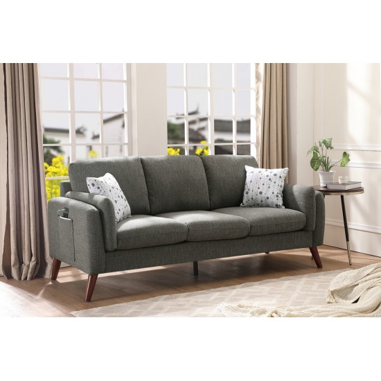 Winston Gray Linen Sofa Couch with USB Charger and Tablet Pocket