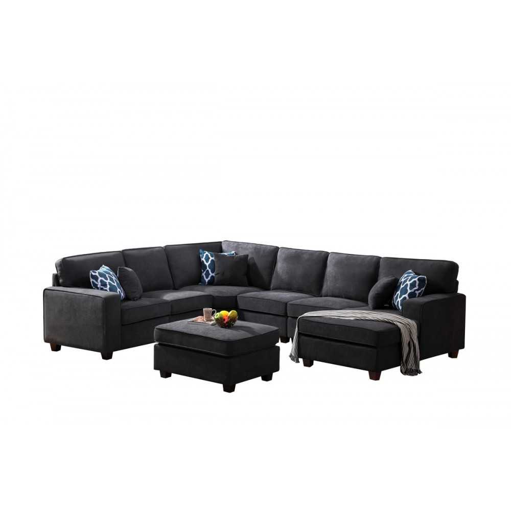 Jocelyn Dark Gray Woven 7Pc Modular L-Shape Sectional Sofa Chaise and Ottoman