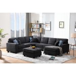 Jocelyn Dark Gray Woven 7Pc Modular L-Shape Sectional Sofa Chaise and Ottoman