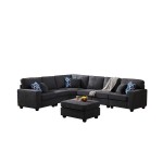 Jocelyn Dark Gray Woven 7Pc Modular L-Shape Sectional Sofa with Ottoman