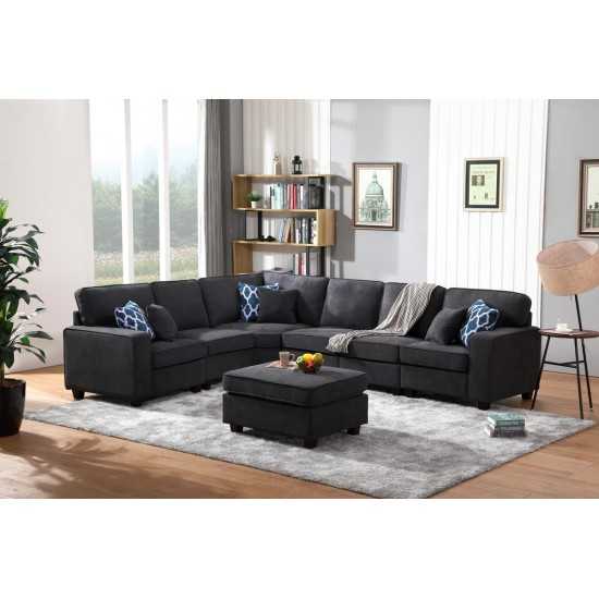 Jocelyn Dark Gray Woven 7Pc Modular L-Shape Sectional Sofa with Ottoman