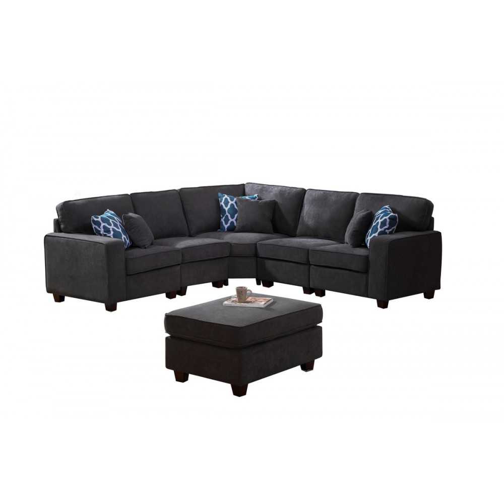 Jocelyn Dark Gray Woven 6Pc Modular L-Shape Sectional Sofa with Ottoman