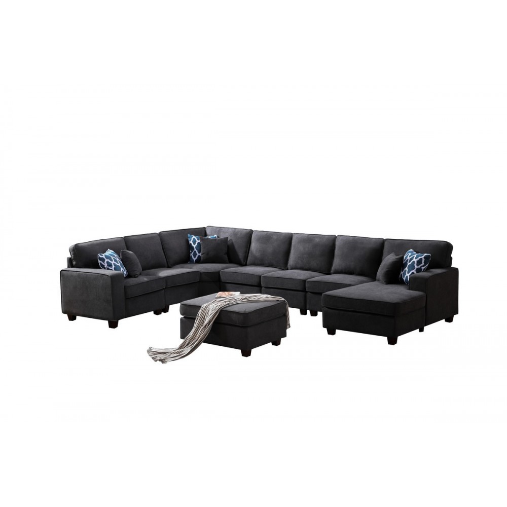 Jocelyn Dark Gray Woven 8Pc Modular L-Shape Sectional Sofa Chaise and Ottoman