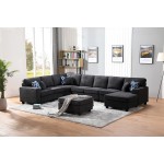 Jocelyn Dark Gray Woven 8Pc Modular L-Shape Sectional Sofa Chaise and Ottoman