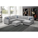 Willowleaf Light Gray Linen 7Pc Modular L-Shape Sectional Sofa Chaise and Ottoman